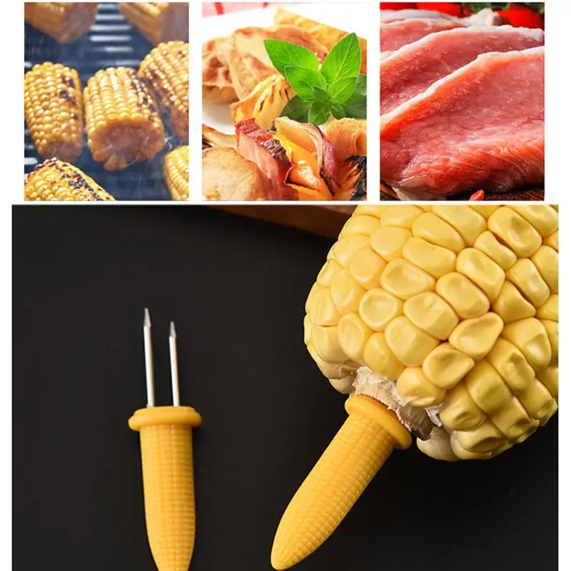Kapmore 1pc Corn Fork Stainless Steel Portable Corn Fork Holder Skewer BBQ Tools Accessories Vegetable & Meat Tools