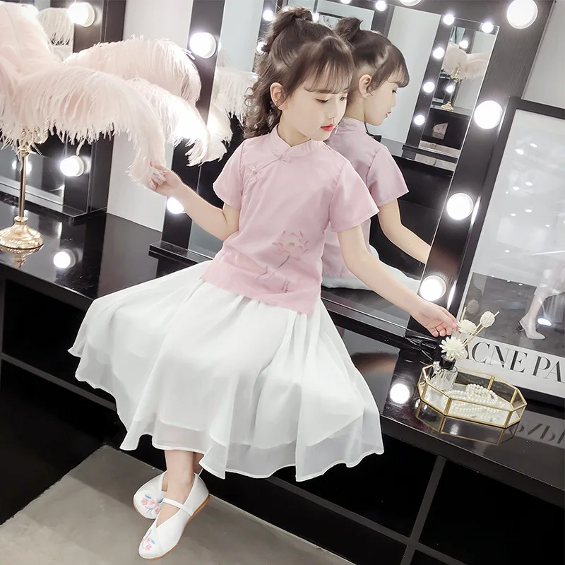 

Girls Chinese Clothing 2018 Spring And Summer New Style Chinese-style Children Cotton Linen Chinese Costume Ethnic-Style Photogr