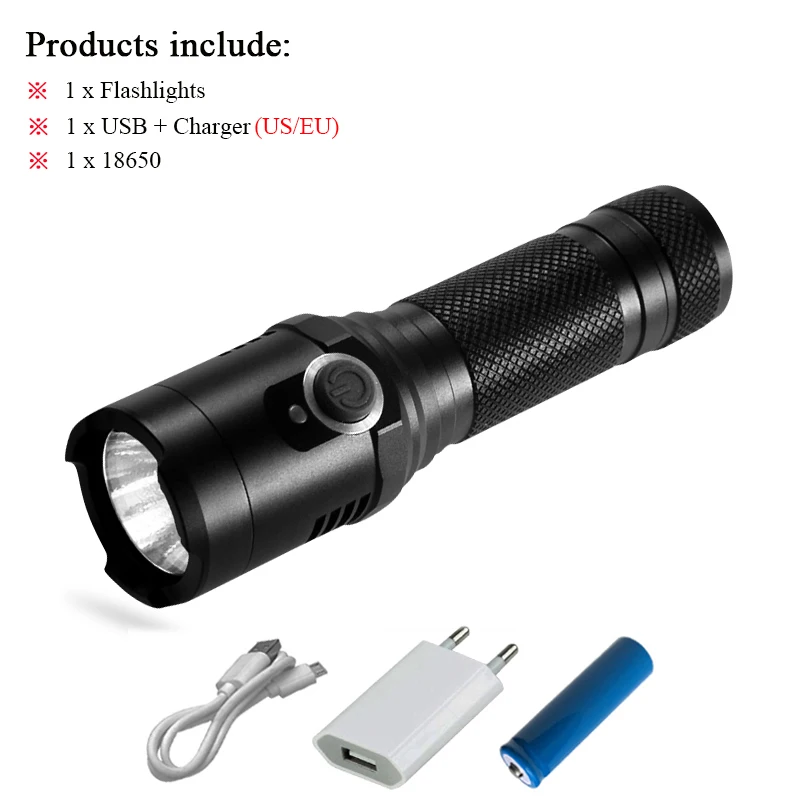 work led flashlight with strong magnet cree xm l2 usb torch flashlight 18650 waterproof camping lantern led zaklamp lampe torche - Emitting Color: USB flashlight B