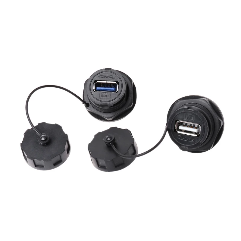 

USB Female Socket Plug Panel Mount Adapter Waterproof Connector IPL7 With Cap