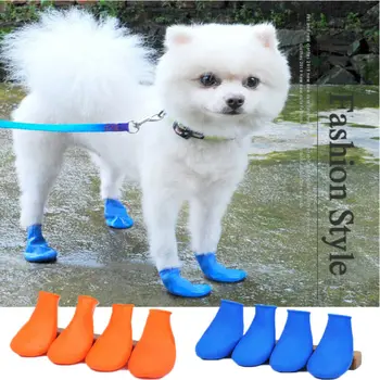 

4Pcs Pet Waterproof Rain Shoes Winter Anti-slip Boots Socks for Small Puppy Dog