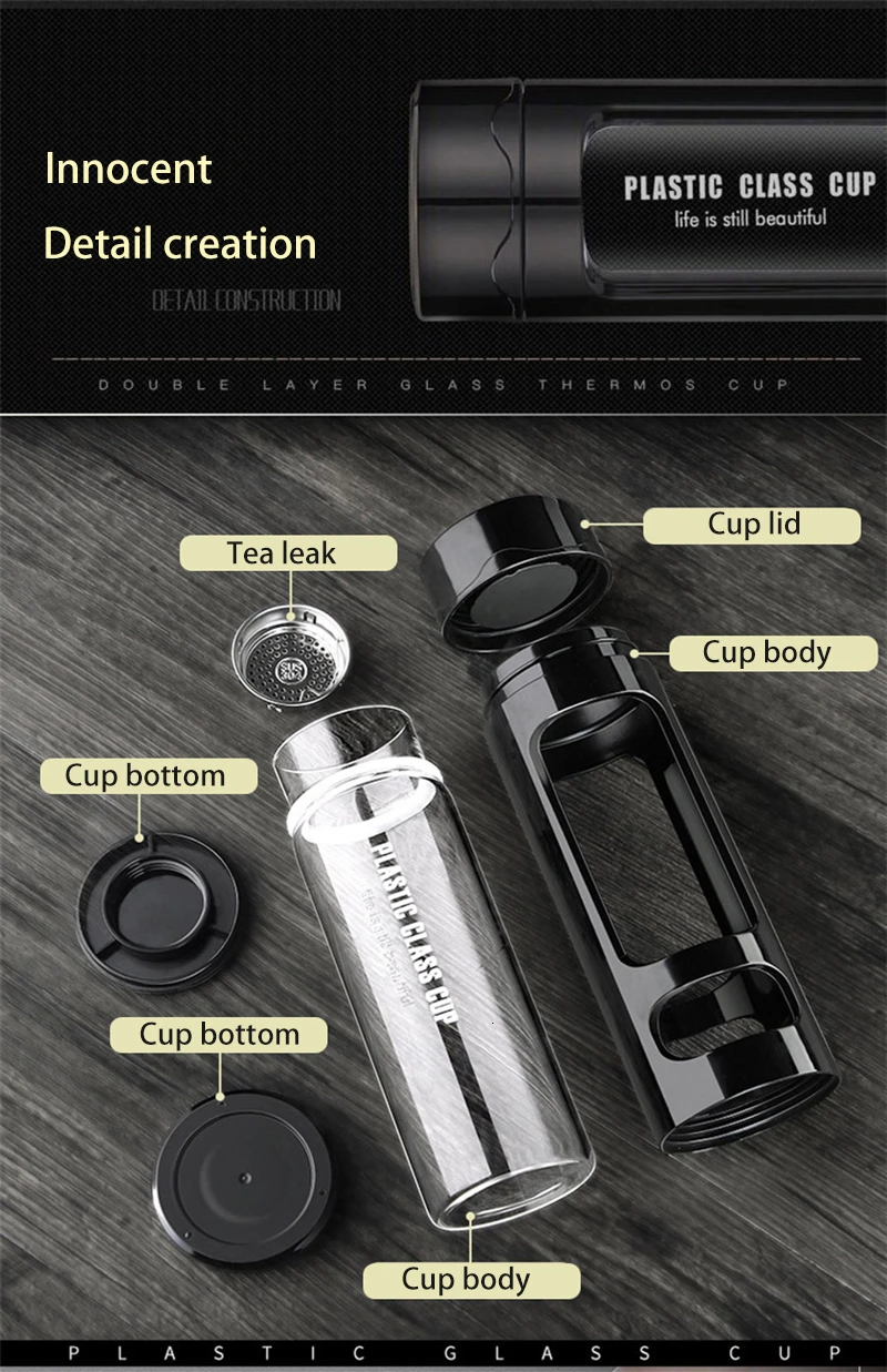 Термос с двойным стеклом, кружки, Термокружка 420 мл, Термокружка, Модные вакуумные колбы, чашки, пластиковая стеклянная чашка, Мужская вакуумная колба