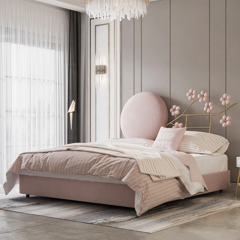 Princess double bed modern style bedroom light luxury Nordic 1.5m 1.8m popular fabric bed