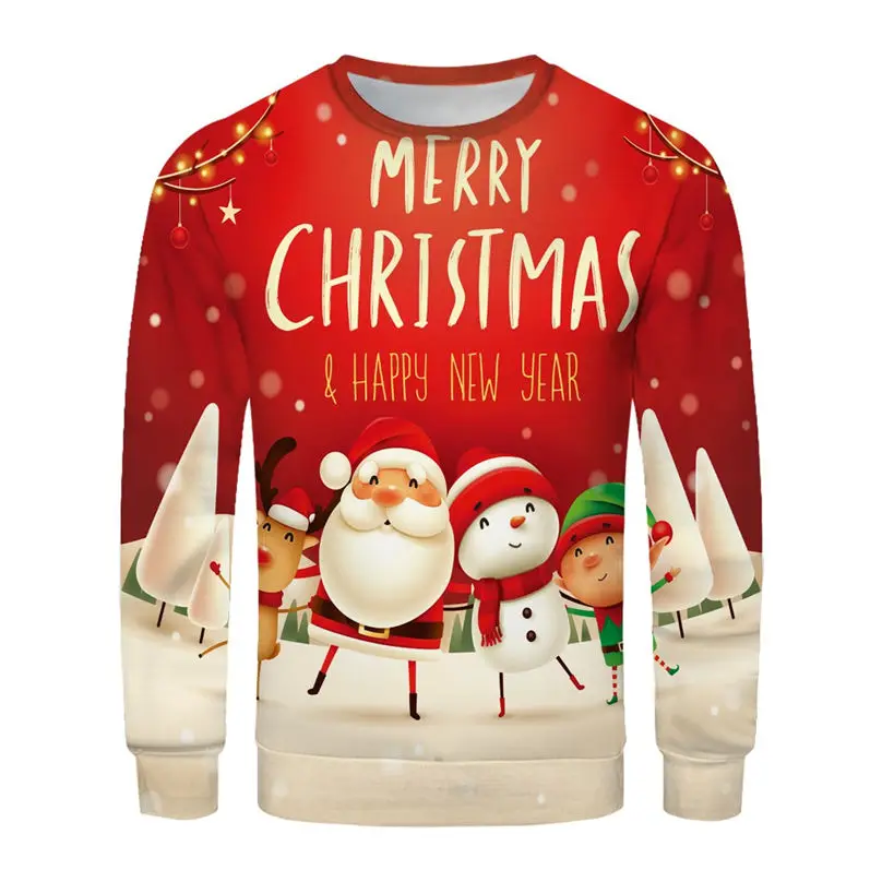 Christmas Couple's 3-D Printed Men and Women Tops Cotton Long-sleeved T Shirt Round Collar Christmas Blouse Casual Tee 4S13 (11)