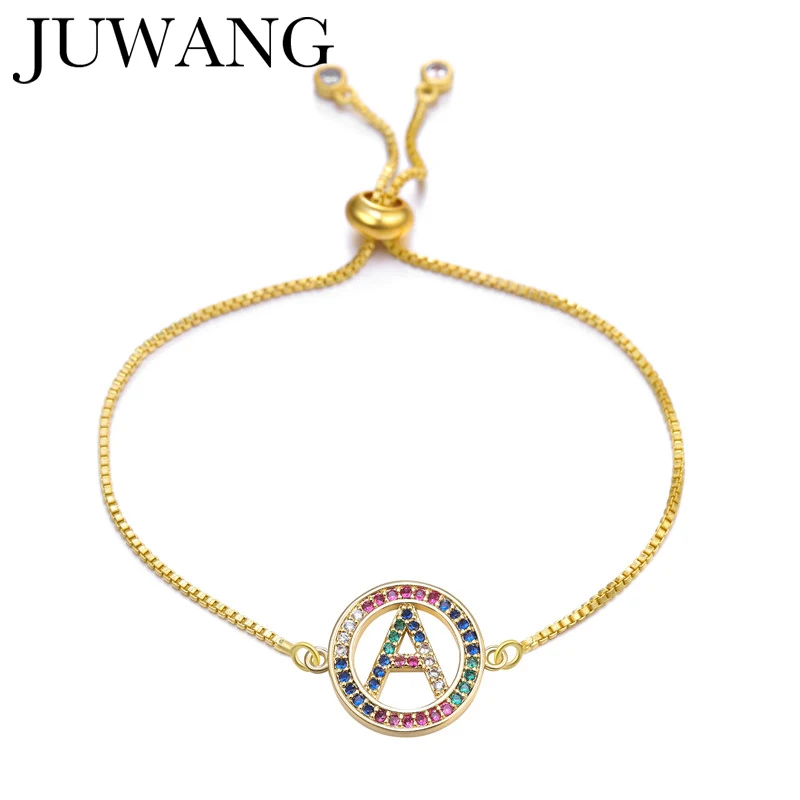 

Cubic Zirconia A-Z Initial Letter Charm Rainbow Bracelet Colorful Femme Copper Chain Gold Color For Women Jewelry Adjustable