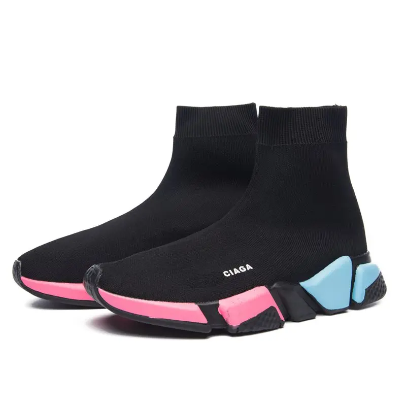 New Paris Speed Knit Sock Shoe Original Luxury Trainer Sneakers Race Mens Women casual sock Shoes - Цвет: Pink Black