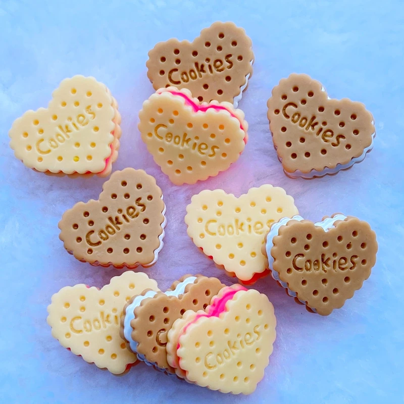10Pcs New Hybrid Simulation Heart Biscuit Resin Flatback Cabochon Scrapbook Kawaii Embellishments Accessories J28