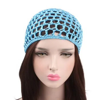

2020 New Women's Mesh Hair Net Crochet Cap Solid Color Snood Sleeping Night Cover Turban Hat Popular Casual Beanie Chemo Hats