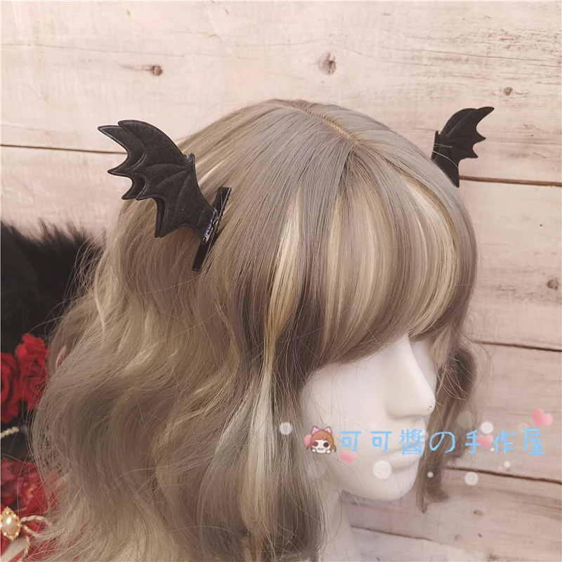 A pair Hair Clip Японская ручная работа темно-Готическая розовая заколка для волос Хэллоуин Лолита жесткий головной убор для девочек панк кружевная заколка для волос KC Заколка-шляпка украшения для волос Косплей - Цвет: A pair Hair Clip
