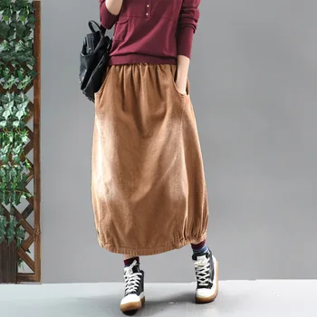 

Spring New Model Pure Cotton Corduroy Skirt All-match Stitching Corduroy Women's Midi skirts girl