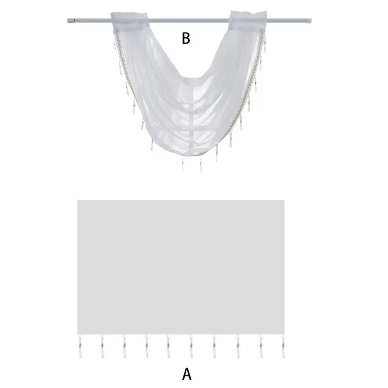 80x60 см/145x94 см полупрозрачная Короткая занавеска для кухни с водопадом и балдахином, роскошная декоративная белая занавеска с отделкой бисером и кисточками