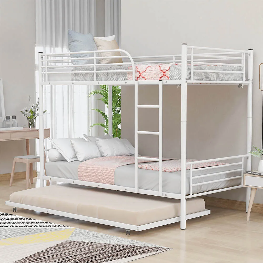 

Space Saving Bunk Bed Student Dormitory Metal Loft Bunk Bed Iron Bed With Ladder Easy Assembly Slide Metal Bed Include 3 Beds
