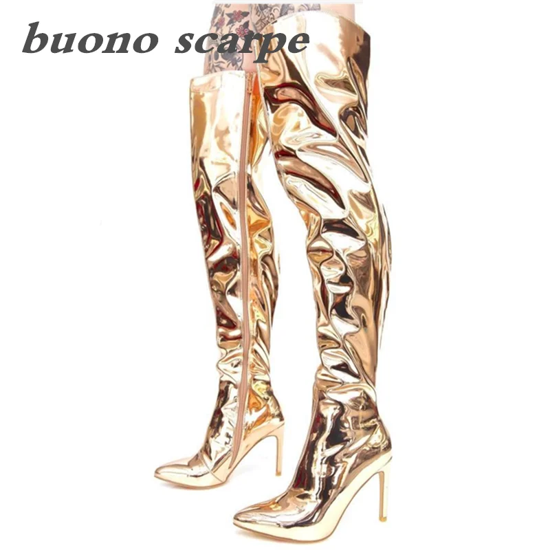 

Fashionable sexy bright over-the-knee high-heeled pointed catwalk nightclub ladies boots