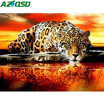 

AZQSD 5d Diamond Painting Leopard Diamond Embroidery Animal Handmade Picture Of Rhinestones Gift Home Decor Needlework