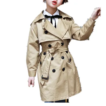 

baby Girl Windbreaker Spring Autumn Children cotton Double-breasted Casual Outerwear Kids Trench coat