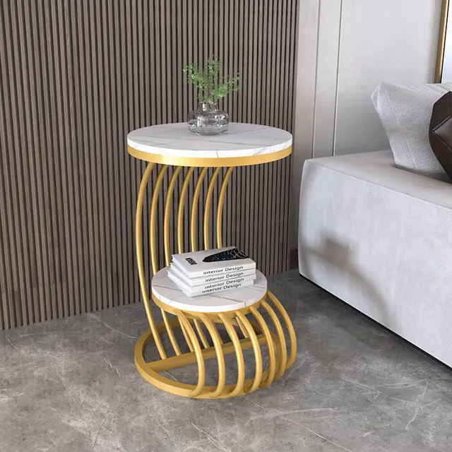 Luxury Small Round Wrought Iron Slab Creativity Side Table 1