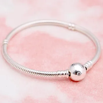 

Original Ball Circular With Crystal Clasp Snake Chain Bracelet Fit 925 Sterling Silver Bead Charm Bangle DIY Fine Jewelry
