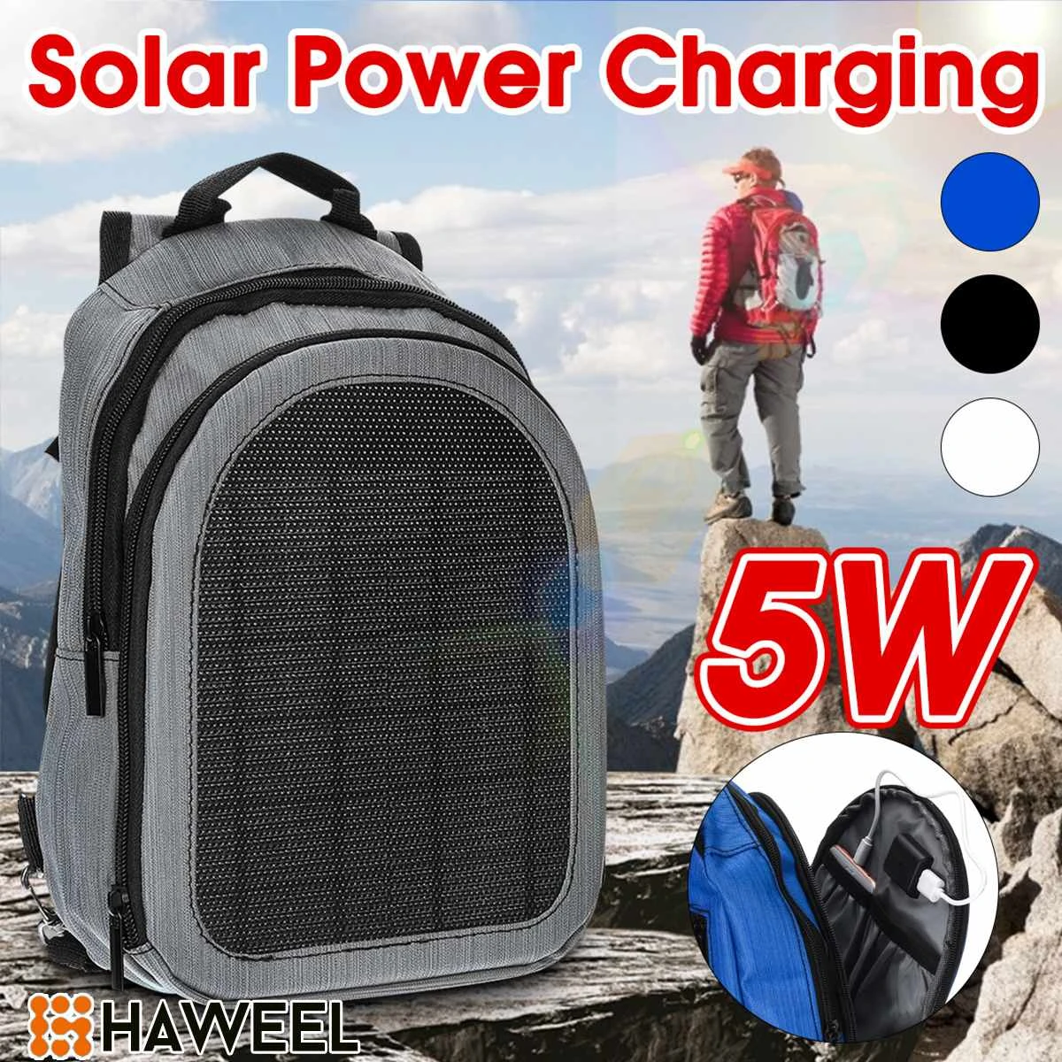 Mochilas solares flexibles de 5W y 5V, a prueba de agua, con Panel conveniencia de carga, bolsas para ordenador portátil, para viajes, cargador Solar, mochilas portátiles con USB|Células solares| - AliExpress