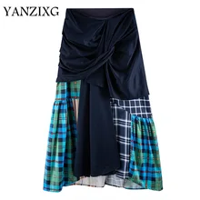 Новинка, высокая талия, прямая, в клетку, из кусков, контрастная, цветная, асимметричная, полубоди, юбка, женская нижняя часть L861