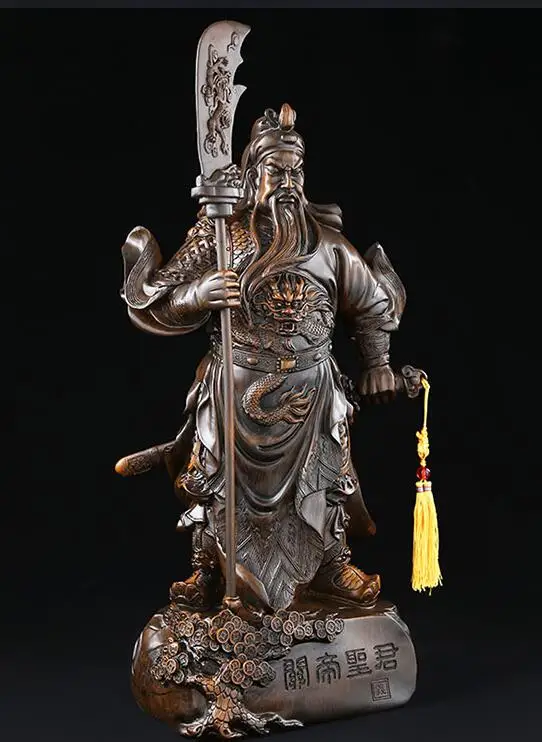 Wu Богатство Бог Статуя Guan Gong Воин Guangong держать меч Guanyu Дракон Скульптура