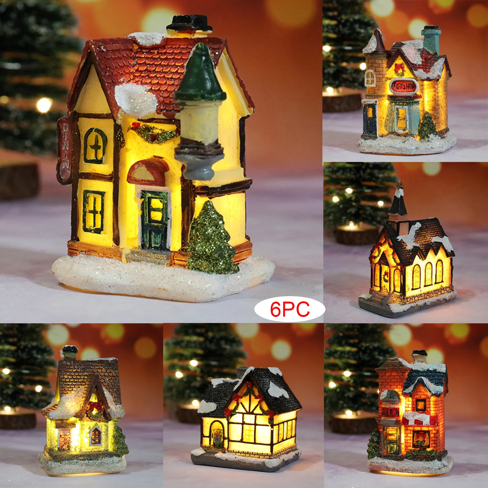 Christmas Church Village Lit House LED Lighted Mini House Christmas Collectible Battery Operated Christmas Xmas Landscape Decor