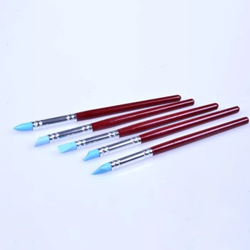 

5pcs Silicone Head Clay Sculpture Portable Metal Tip Small Accessories Ceramic Modeling Wooden Handle DIY Tool Rubber Pens