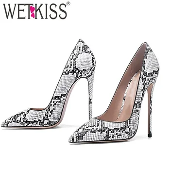 

WETKISS Stiletto Heels High Pumps Women Snake Skin Pumps Pointed Toe Shoes Female Shallow Party Shoes Ladies Spring Big Size 45