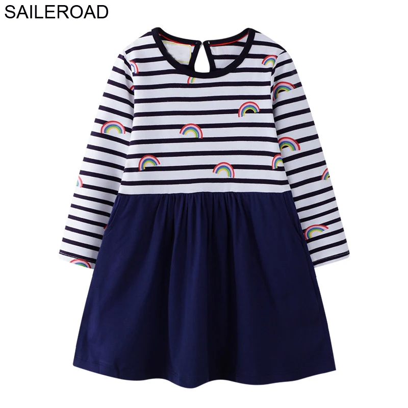 7065 same picture SAILEROAD Девушки Единорог Костюм Мультфильм Хлопок С Длинным Рукавом Прекрасные Платья Осень-Зима для Девочки Бальное платье 2-7 Лет - Цвет: 7065 same picture