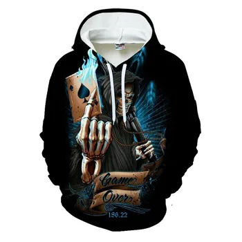 

New Fashion Skull Poker Printed 3D Sweatshirt Hoodies Men Women Black Design Streetwear Male Long Sleeve Pullover Tracksuit