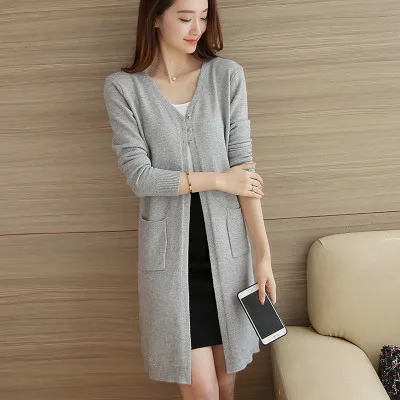 Осень зима высокое качество серый женский кашемировый кардиган пончо Плюс Размер Свободное пальто женское с длинным рукавом vestidos вязаные свитера - Цвет: gray