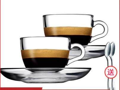 

Imported glass espresso cup set household European style coffee cup with saucer and spoon transparency teacup tea set 2pcs