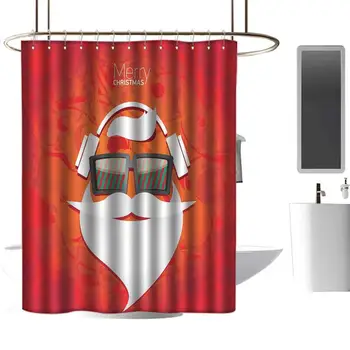 

Shower Curtains Yellow and Grey Santa,Hipster Santa with Glasses and Headphones on Abstract Floral Backdrop,Vermilion White