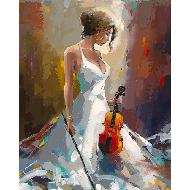 RUOPOTY Painting By Numbers Paint Dancer DIY Canvas Pictures By Numbers Hand Painted Canvas Painting Music Girl Home Decor 996534