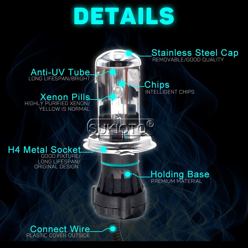 SUKIOTO AC 12V 35W 55W H4 HiLo HID Xenon Light Bulb 3000K-10000K Replacement For Car Headlight Kit H4 Bixenon Auto Headlamp (10)