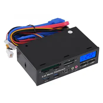 

5.25" Multifuntion Media Dashboard Front Panel 2 USB 3.0 Hub Card Reader with LCD Display Suitable for Desktop Computer