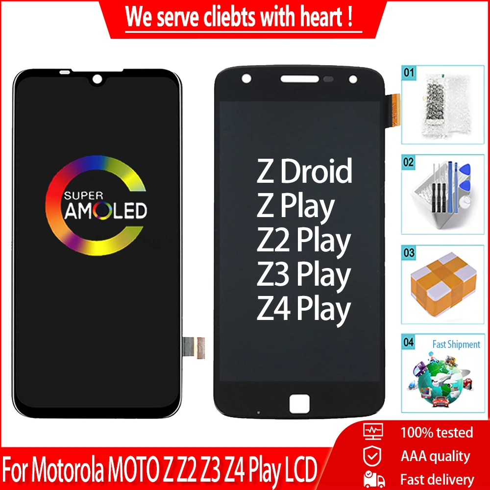 ЖК-дисплей AMOLED для Motorola Moto Z Z2 Z3 Z4 Play экран с дигитайзером и панелью в сборе
