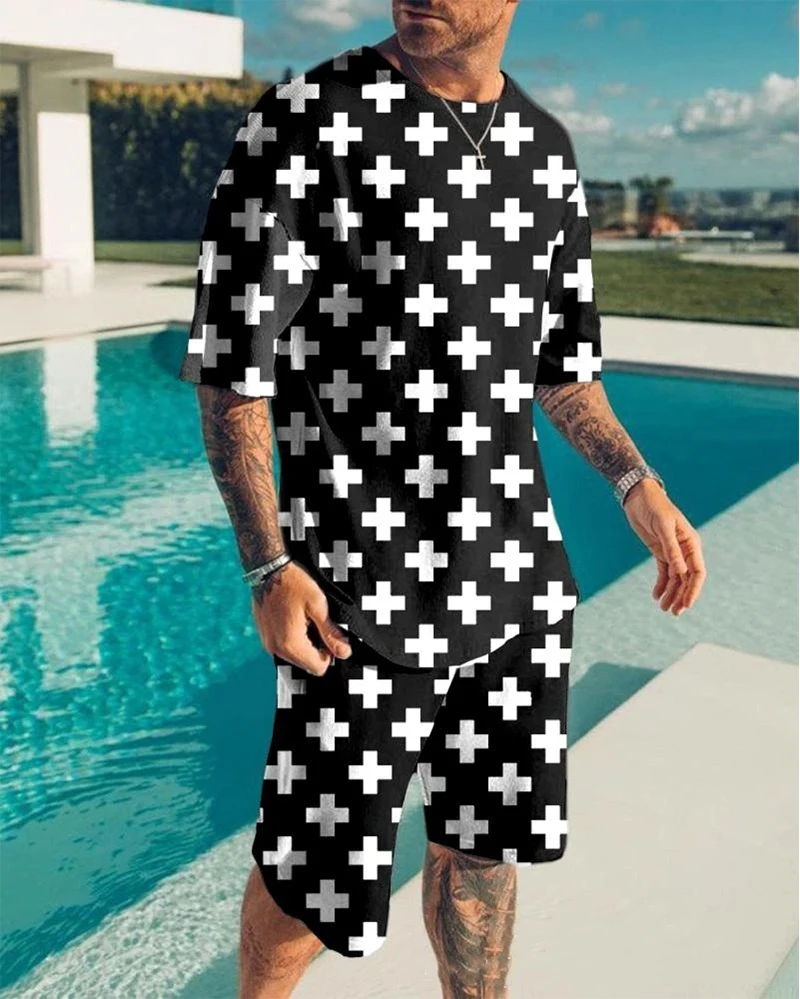 Men's Casual Sets Fashion 2 Pieces Suit 3D Printing Short Sleeve T-shirt Shorts Sets Sportswear Tracksuit 2021 Summer Sportsuit