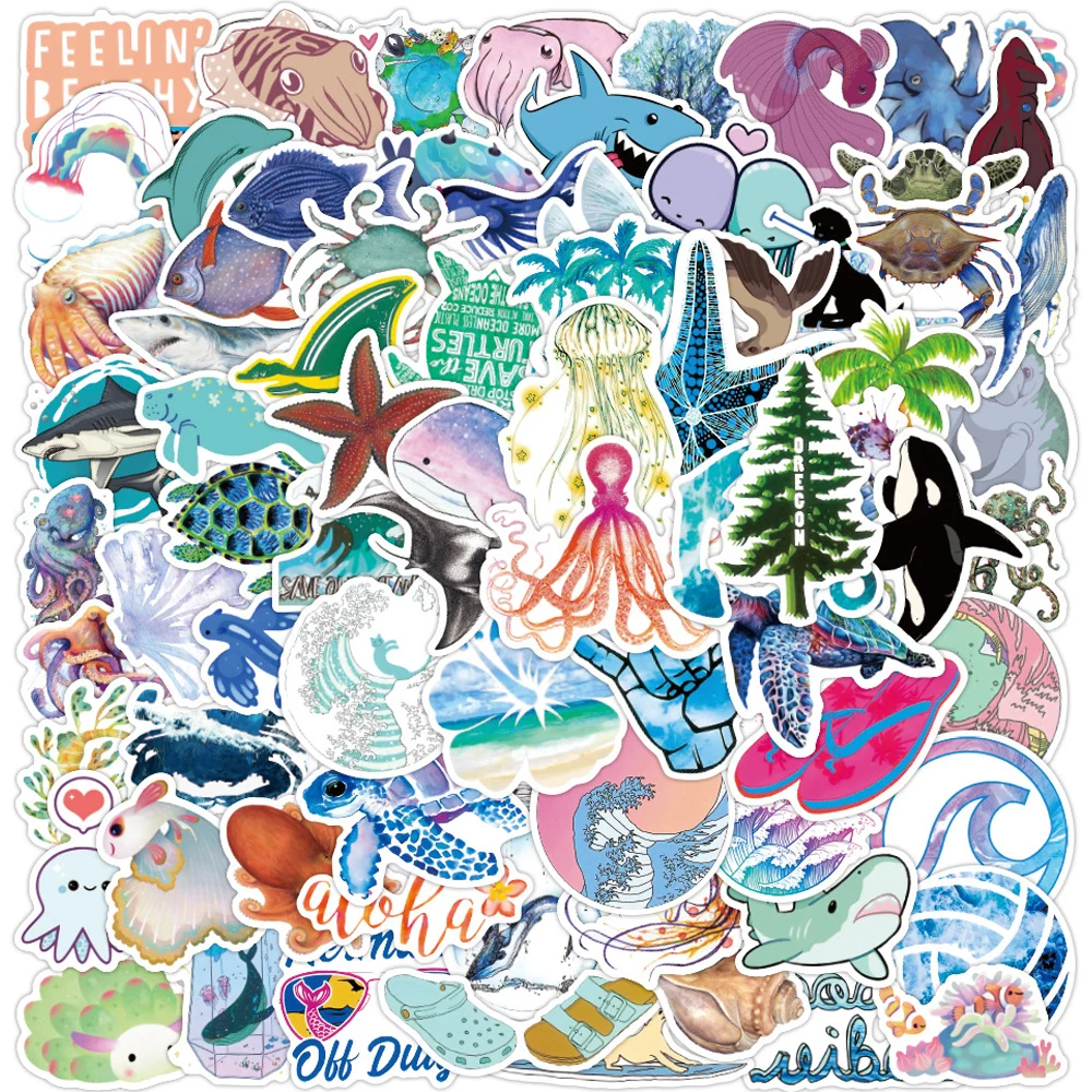 

100PCS Cute Marine Organism Stickers Laptop Guitar Luggage Fridge Skateboard Phone Waterproof Cool Sticker Decal Kid Classic Toy