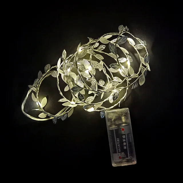 2M 20LED Green Leaf Garland  Fairy LED String Lights Artificial Leaf Vine for Christmas Home Wedding Birthday Party Decorations silver