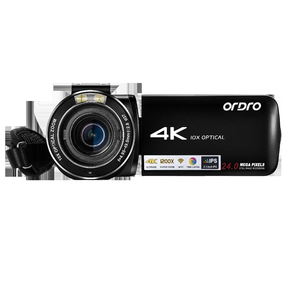 Ordro HDR-AC7 4K UHD видеокамера 10x оптический зум видеокамера 3,1 ''ips Wi-Fi камера рекордер поддержка микрофона широкоугольный объектив