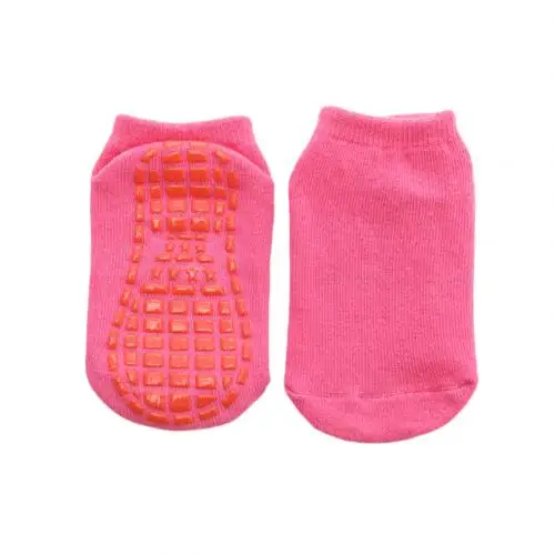 Хлопковые нескользящие носки-тапочки для маленьких мальчиков и девочек Однотонные детские дышащие эластичные спортивные толстые теплые носки - Цвет: Красный