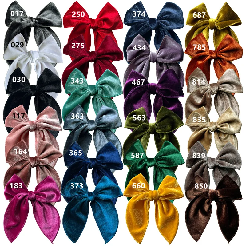 24pc/lot New Large 4.5inch Velvet Bows Hair Clips Hairpins Baby Curled Edge Bows Barrette Hairgrips Girls Velvet Nylon Headbands sansa baby pink off shoulder prom dress sweet edge curl organza vestidos de noche puffy prom dress princess فساتين السهرة