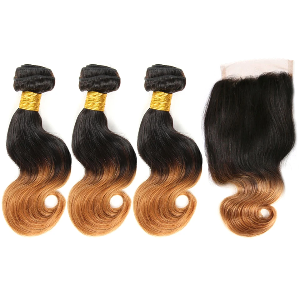 

Ombre Body Wave Bundles With Closure Brazilian Hair Weave Bundle With Closure Remy Human Hair Extension 3/4 Bundles With Closure