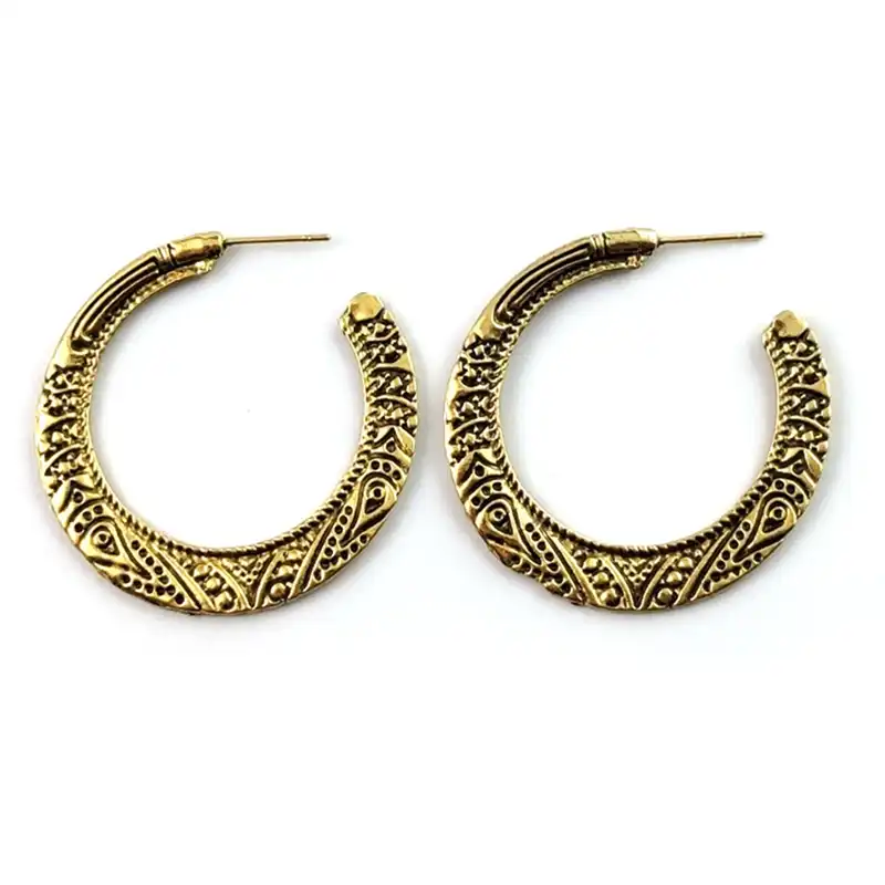 Винтажные резные цветочные круглые серьги-кольца для женщин девочек Античное золото серебро круг ухо Панк ювелирные изделия женские Bijoux