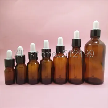 

2/10pcs 5/10/15/20/30/50/100ml Empty Amber Glass Essential Oil Dropper Bottles & Black Aluminum Dropping Cap White Press Rubber