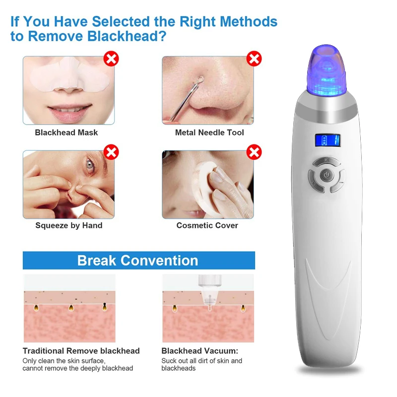 Electronic Blackhead Remover Vacuum Suction Facial Acne Pore Cleaner Extractor