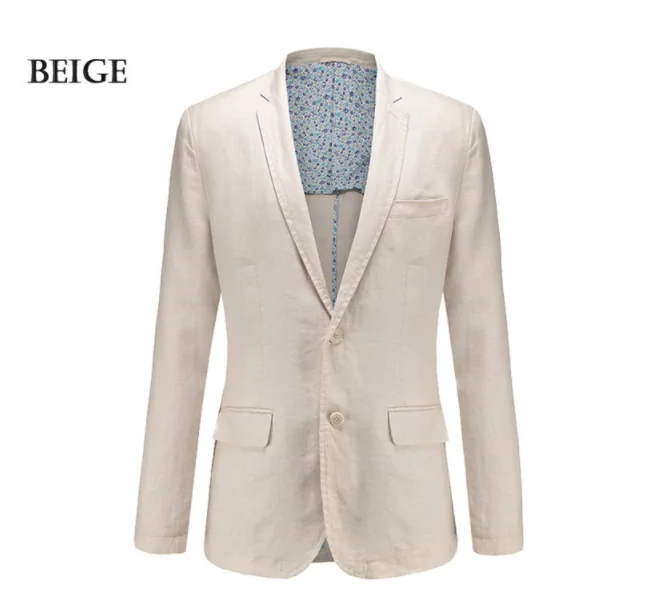 Beige Модная одежда из хлопка и льна на весну-лето, Для мужчин комфорт Блейзер Для мужчин s Новинка приталенная куртка блейзеры Для мужчин качество Повседневное костюм - Цвет: Beige
