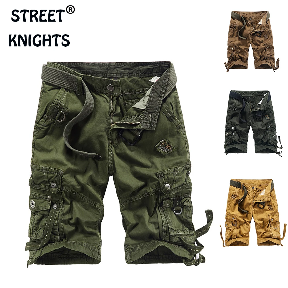 Pantalones cortos de camuflaje para hombre, Shorts informales holgados con múltiples bolsillos de 100%, de algodón, estilo urbano, militar, hasta la rodilla, para playa, novedad de verano 2021
