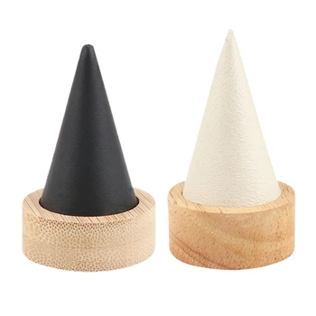 

2 Pcs Upscale Boutique Wood Ring Jewelry Display Holder Cone Shaped Organizer Stand Support Finger Rack Bague Crafts Storage Sho