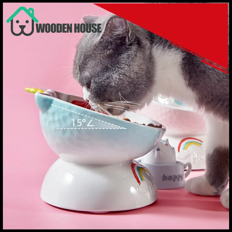 Легко чистить Единорог керамическая миска для кошек кормушка с поднятой подставкой кости Нескользящая защита еды воды кошка миска Керамическая маленькая собака - Для котика.